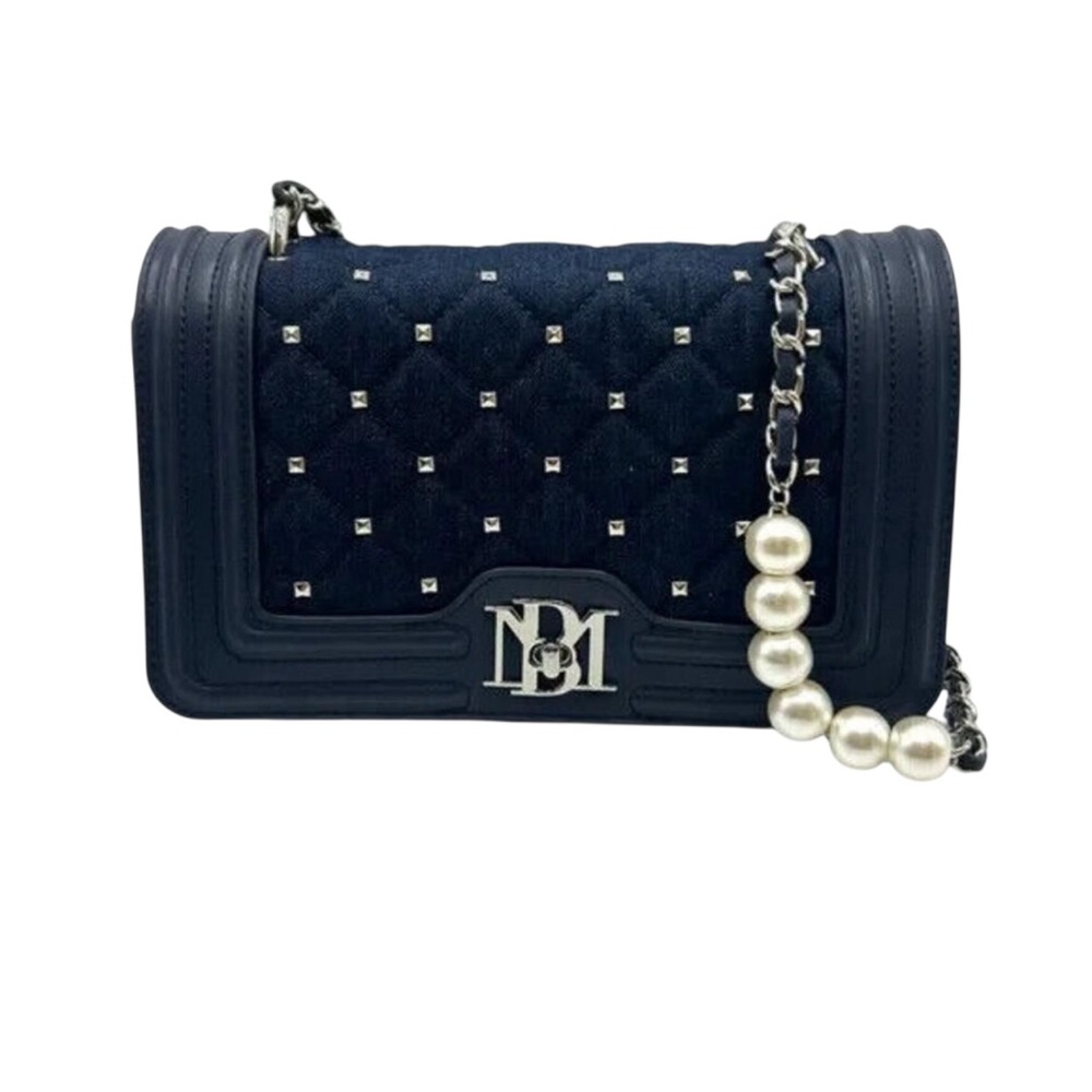 Badgley Mischka Navy Crossbody Bag with Pearl Chain
